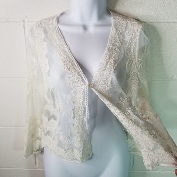 Vtg 90a y2k white mesh sheer one button cardigan - Picture 3 of 9